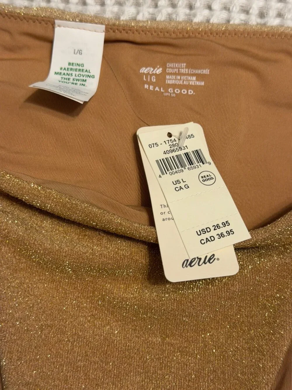 aerie Gold Shimmer Tie-Side Bikini Bottoms